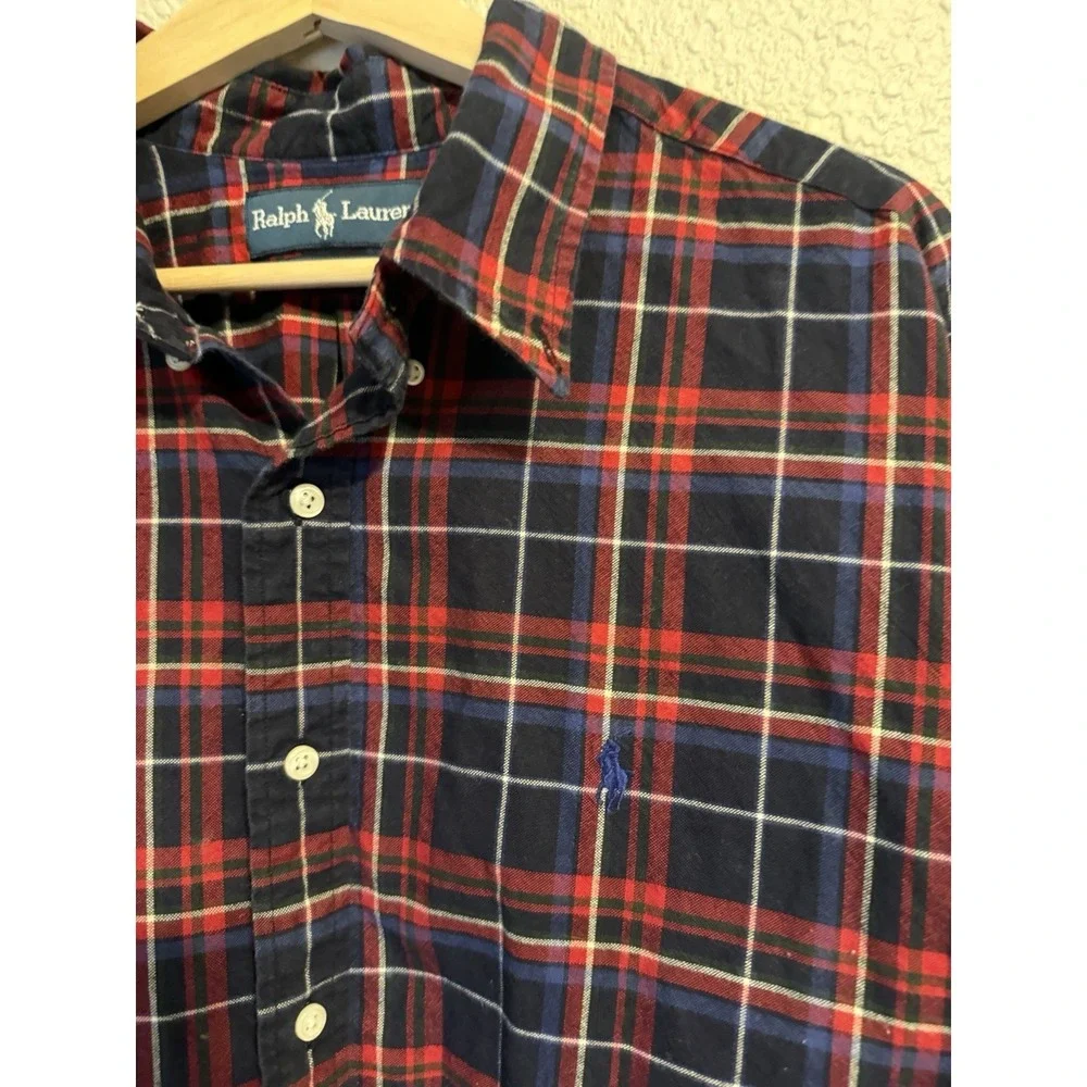 VINTAGE Ralph Lauren Plaid Shirt Mens XXL Custom Fit 90s Red Tartan Cotton Pony